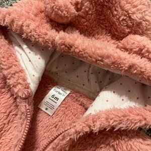 Carter Baby Girl Fluffy, Pink Jacket with teddy bear ears
